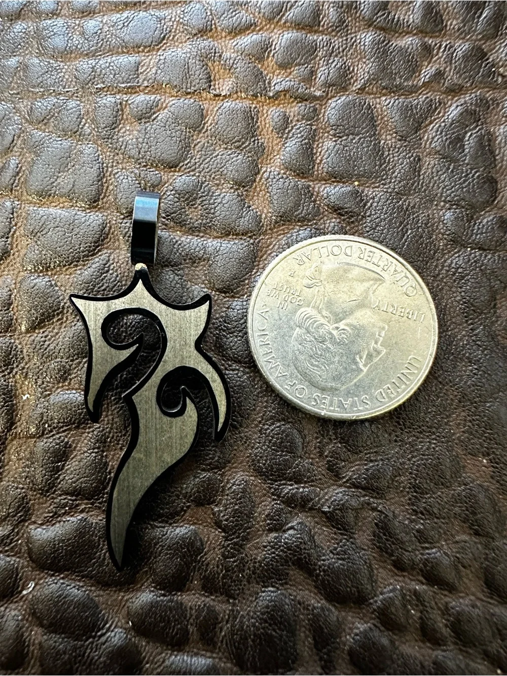 Tribal Flame Men's Pendant Necklace - Black and Brushed Silver